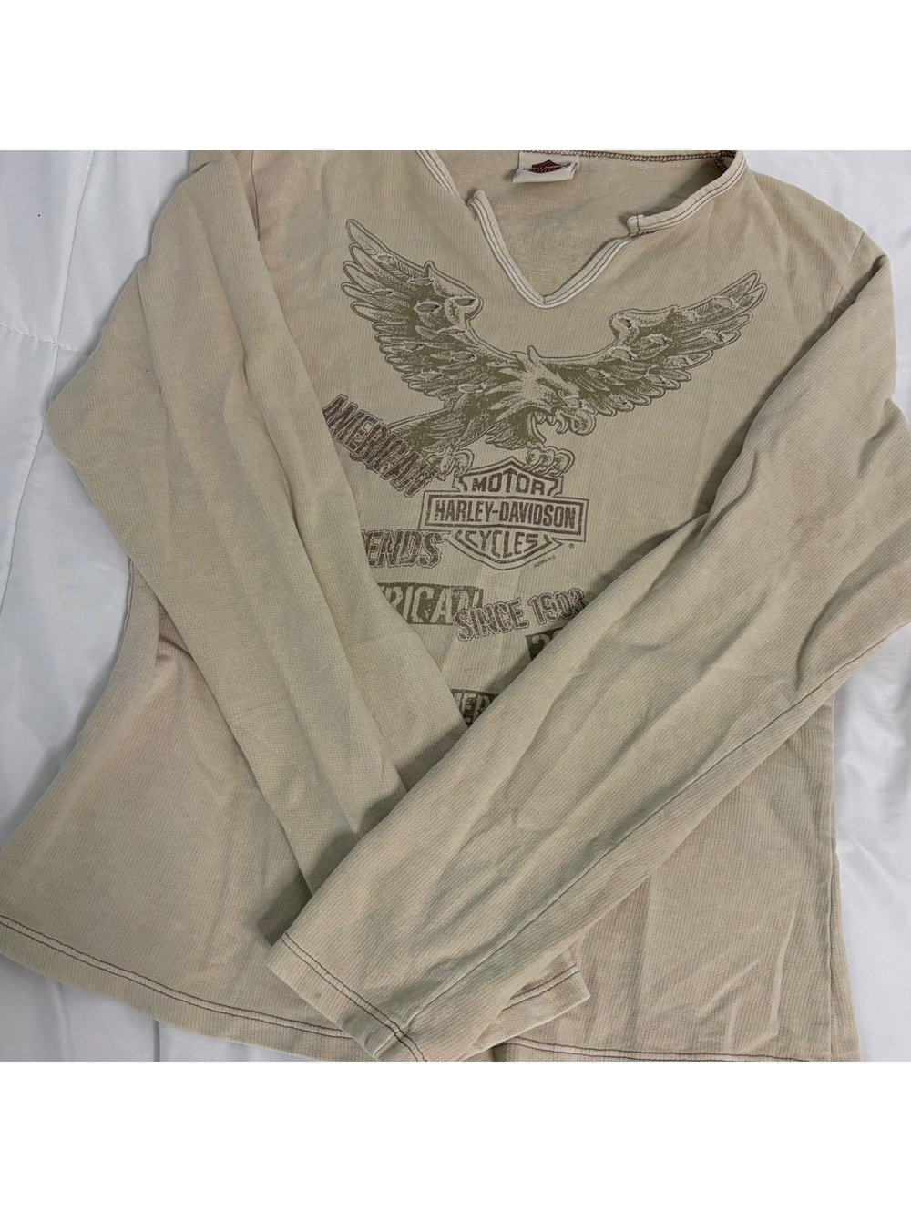 harley davidson y2k 2000s vintage beige long sleeve top medium women's fall